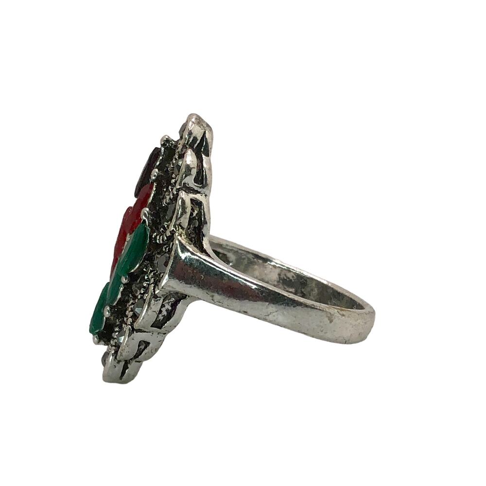 Silver and Multicolor Rhinestone Statement Ring - Size 7.5 - Picture 4 of 7